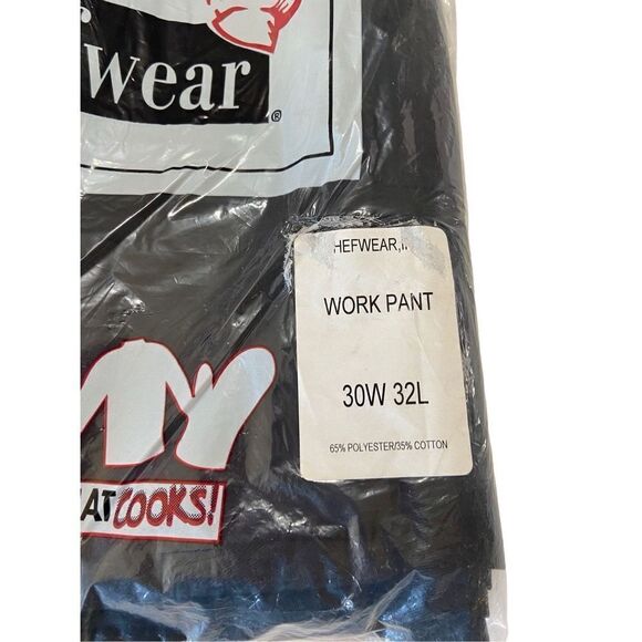 Chefwear Black Work Pants NWT - Clasp & Zipper - 30x32 - Flat Front Chef Pants - Picture 2 of 3